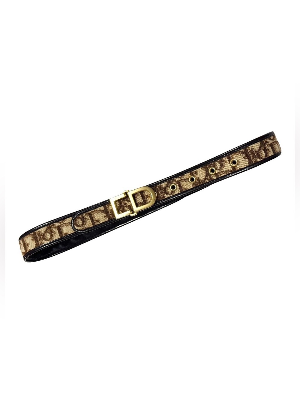 Christian Dior AUTHENTIC Vintage Brown Trotter Oblique Monogram CD Gold Belt 65